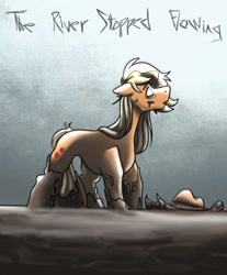 Size: 848x1024 | Tagged: safe, artist:smirk, derpibooru import, applejack, earth pony, pony, female, hat, horror, mare, mud, no pupils, solo, stuck, white eyes