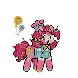Size: 900x900 | Tagged: safe, artist:camo_ty, artist:camotty, derpibooru import, part of a set, pinkie pie, earth pony, pony, g4, alternate accessories, alternate clothes, alternate cutie mark, alternate design, alternate hairstyle, alternate mane color, alternate tail color, bald face, beanbrows, blaze (coat marking), blushing, bow, bowtie, chef's hat, chubby, coat markings, colored eyebrows, colored hooves, colored muzzle, colored pinnae, curly hair, curly mane, curly tail, dot eyes, eyebrows, facial markings, female, hair bow, hat, heart nose, hooves, long mane, long tail, looking back, mare, multicolored hooves, multicolored mane, multicolored tail, pigtails, pink coat, pink mane, pink tail, redesign, short, signature, simple background, smiling, solo, tail, tied mane, unshorn fetlocks, white background