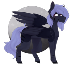 Size: 2154x1863 | Tagged: safe, artist:riressa, derpibooru import, oc, oc only, oc:esther skies, pegasus, pony, female, mare, moon, simple background, solo, transparent background