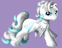 Size: 400x309 | Tagged: safe, artist:flyingpony, derpibooru import, oc, oc only, oc:iceberg (flyingpony), alicorn, pony, fanfic:worlds apart, g1, colt, foal, lavender background, looking at you, male, male alicorn, male alicorn oc, simple background, solo