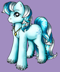 Size: 308x366 | Tagged: safe, artist:flyingpony, derpibooru import, oc, oc only, oc:blizzard (flyingpony), earth pony, pony, fanfic:worlds apart, g1, jewelry, lavender background, male, necklace, simple background, solo, stallion, unshorn fetlocks