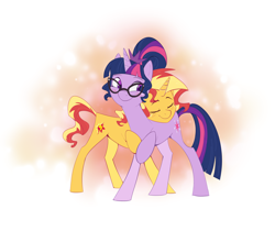 Size: 3000x2525 | Tagged: safe, artist:shanyata, derpibooru import, sci-twi, sunset shimmer, twilight sparkle, pony, unicorn, g4, cute, duo, duo female, eyes closed, female, high res, horn, lesbian, looking back, mare, nuzzling, sci-twishimmer, shipping, simple background, smiling, sunsetsparkle, unicorn sci-twi, white background