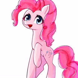 Size: 3000x3000 | Tagged: safe, artist:37240622, derpibooru import, pinkie pie, earth pony, pony, blue eyes, blue mane, female, mare, pink coat, raised hoof, raised leg, simple background, solo, white background