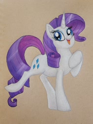 Size: 1548x2048 | Tagged: safe, derpibooru import, rarity, pony, unicorn, g4, female, horn, mare, open mouth, prismacolors, solo, traditional art