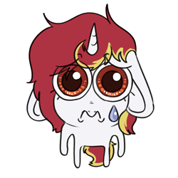 Size: 1766x1765 | Tagged: safe, artist:aliceg, derpibooru import, oc, oc only, oc:lazy sunday, pony, unicorn, big ears, big eyes, crying, ears, floppy ears, horn, looking at you, meme, sad, silly, simple background, solo, transparent background