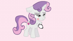 Size: 600x338 | Tagged: safe, artist:sweetsterty, derpibooru import, silver bell, sweetie belle, pony, unicorn, animated, blushing, colt, cute, diasweetes, eye shimmer, foal, gif, hand, heart, heart eyes, horn, male, petting, pink background, rule 63, simple background, wingding eyes