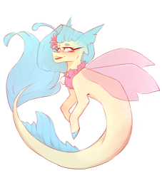 Size: 880x969 | Tagged: safe, artist:riressa, derpibooru import, princess skystar, seapony (g4), g4, my little pony: the movie, blue eyes, blue mane, blue tail, dorsal fin, ears, eyelashes, female, fin, fin wings, fins, fish tail, floppy ears, flower, flower in hair, flowing mane, flowing tail, freckles, jewelry, necklace, open mouth, open smile, pearl necklace, scales, simple background, smiling, solo, swimming, tail, teeth, transparent background, wings