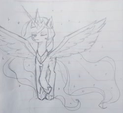 Size: 3123x2864 | Tagged: safe, artist:37240622, derpibooru import, princess celestia, pony, female, lined paper, mare, pencil drawing, solo, traditional art