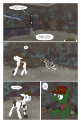 Size: 2024x3074 | Tagged: safe, artist:bruinsbrony216, derpibooru import, oc, oc only, pegasus, pony, unicorn, comic:fallout equestria: grounded, fallout equestria, butt, comic, horn, male, plot