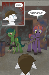 Size: 2024x3074 | Tagged: safe, artist:bruinsbrony216, derpibooru import, oc, oc only, earth pony, pegasus, pony, unicorn, comic:fallout equestria: grounded, fallout equestria, comic, female, horn, male, mare, stallion