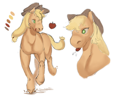 Size: 2568x2028 | Tagged: safe, artist:liide, derpibooru import, applejack, earth pony, pony, apple, colored sketch, female, food, mare, simple background, sketch, solo, white background