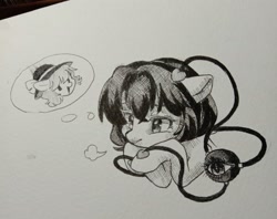 Size: 2525x2000 | Tagged: safe, artist:qiuhu17819, derpibooru import, earth pony, pony, komeiji koishi, komeiji satori, monochrome, ponified, sigh, simple background, species swap, thought bubble, touhou, traditional art, white background