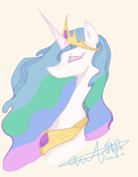 Size: 2048x2617 | Tagged: safe, artist:xiaosu70839, derpibooru import, princess celestia, alicorn, bust, female, mare, portrait, simple background, solo, yellow background