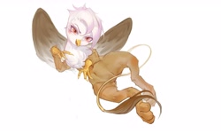 Size: 6465x3867 | Tagged: safe, artist:快乐的小马, derpibooru import, gilda, griffon, blushing, licking beak, looking at you, simple background, solo, white background