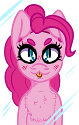 Size: 555x873 | Tagged: safe, artist:lazerblues, derpibooru import, pinkie pie, earth pony, pony, g4, blushing, chest fluff, glass, looking at you, solo