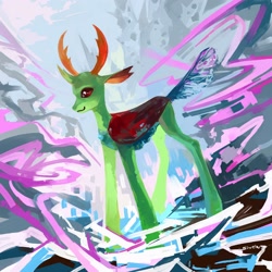Size: 3000x3000 | Tagged: safe, artist:sivelu, derpibooru import, thorax, changedling, changeling, g4, abstract background, high res, horns, king thorax, male, signature, smiling, solo, stallion