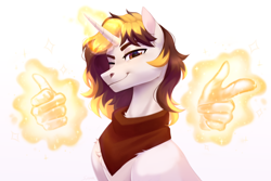 Size: 3000x2000 | Tagged: safe, artist:sparkling_light, derpibooru import, oc, oc only, pony, unicorn, gradient background, hand, horn, magic, magic hands, solo