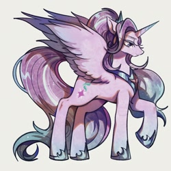 Size: 1600x1600 | Tagged: safe, artist:tkotu434, derpibooru import, starlight glimmer, alicorn, pony, g4, alicornified, crown, female, hoof shoes, horn, jewelry, mare, peytral, princess shoes, race swap, raised hoof, raised leg, regalia, solo, spread wings, starlicorn, wings, xk-class end-of-the-world scenario