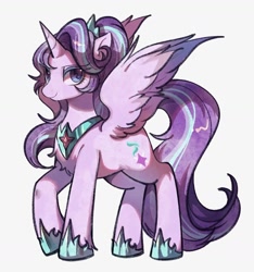 Size: 1368x1461 | Tagged: safe, artist:tkotu434, derpibooru import, starlight glimmer, alicorn, pony, g4, alicornified, crown, female, hoof shoes, horn, jewelry, looking at you, mare, peytral, princess shoes, race swap, raised hoof, raised leg, regalia, smiling, smiling at you, solo, spread wings, starlicorn, wings, xk-class end-of-the-world scenario