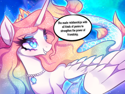 Size: 960x719 | Tagged: safe, artist:natures_love, derpibooru import, oc, oc only, merpony, pony, beautiful, blue eyes, bubble, concave belly, crepuscular rays, crown, cute, digital art, dorsal fin, eyelashes, eyeshadow, feather, female, fin, fins, fish tail, flowing mane, flowing tail, happy, horn, jewelry, makeup, mare, necklace, ocean, pearl necklace, regalia, scales, seaponified, seashell, slender, smiling, solo, sparkles, species swap, spread wings, swimming, tail, thin, underwater, water, wings