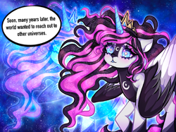 Size: 960x719 | Tagged: safe, artist:natures_love, derpibooru import, oc, alicorn, pony, alicorn oc, female, horn, mare, solo, space, wings