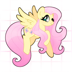 Size: 1400x1400 | Tagged: safe, artist:vivian reed, derpibooru import, fluttershy, pegasus, pony, g4, cute, female, flying, grid, mare, one eye closed, shyabetes, simple background, smiling, solo, white background, wink