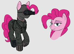 Size: 2634x1930 | Tagged: safe, artist:mare_enjoyer, derpibooru import, pinkie pie, earth pony, pony, g4, balaclava, clothes, goggles, mask, masked, night vision goggles, pvs-7, solo, uniform