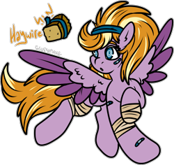 Size: 1885x1783 | Tagged: safe, artist:sexygoatgod, derpibooru import, oc, oc only, oc:haywire, pegasus, pony, adoptable, bandage, bandaid, headband, magical lesbian spawn, offspring, parent:derpy hooves, parent:screwball, parents:derpball, simple background, solo, swirly eyes, transparent background