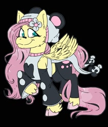 Size: 1697x2000 | Tagged: safe, artist:crowbar19, derpibooru import, fluttershy, pegasus, pony, g4, black background, clothes, female, folded wings, maydendressup, raised hoof, raised leg, simple background, smiling, solo, wings