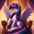 Size: 2048x2048 | Tagged: safe, ai content, derpibooru import, generator:bing image creator, generator:dall-e 3, machine learning generated, twilight sparkle, twilight sparkle (alicorn), alicorn, pony, g4, condescending, curtains, female, mare, prompter:krivovyaz, raised hoof, raised leg, sitting, smiling, smug, smug smile, smuglight sparkle, solo, spread wings, throne, twibitch sparkle, wings, wrong cutie mark