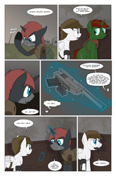 Size: 2024x3074 | Tagged: safe, artist:bruinsbrony216, derpibooru import, oc, oc only, oc:iron sights, oc:patchwork, pegasus, pony, unicorn, comic:fallout equestria: grounded, fallout equestria, comic, horn