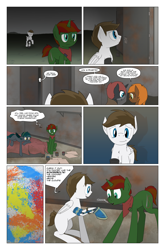 Size: 2024x3074 | Tagged: safe, artist:bruinsbrony216, derpibooru import, oc, oc only, oc:amber, oc:iron sights, oc:patchwork, bat pony, earth pony, pegasus, pony, unicorn, comic:fallout equestria: grounded, fallout equestria, comic, crying, horn, tears of joy