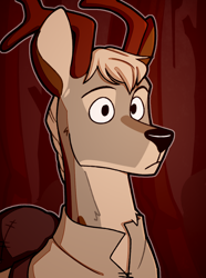 Size: 1040x1400 | Tagged: safe, artist:bunnyshrubby, derpibooru import, oc, oc only, oc:einvardur blaivarsson, deer, equestria at war mod, bust, clothes, horns, portrait, solo