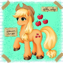 Size: 1580x1580 | Tagged: safe, artist:liliart1211, derpibooru import, applejack, earth pony, pony, g4, applejack's hat, clothes, cowboy hat, digital art, digital painting, fanart, female, hat