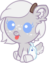 Size: 1484x1900 | Tagged: safe, derpibooru import, editor:lavender-doodles, oc, oc only, oc:wintera cocoa (the coco clan), deer, deer pony, hybrid, original species, pony, 2024, antlers, baby, baby eyes, baby pony, base artist:vi45, base used, blue eyes, catchlights, coat markings, commission, commissioner:rautamiekka, cute, deer tail, diaper, ear fluff, ears, ears up, eyelashes, eyes open, facial markings, female, female oc, filly, foal, looking forward, mane, ocbetes, reindeer antlers, simple background, sitting, solo, spots, tail, three quarter view, tongue, tongue out, transparent background, two toned coat, two toned tail