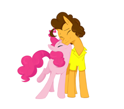 Size: 2500x2200 | Tagged: safe, artist:shanyata, derpibooru import, cheese sandwich, pinkie pie, earth pony, pony, g4, cheesepie, clothes, duo, duo male and female, eyes closed, female, height difference, high res, male, mare, nuzzling, shipping, shirt, simple background, stallion, straight, white background