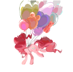 Size: 1904x1881 | Tagged: safe, artist:piedanzhu, derpibooru import, pinkie pie, earth pony, pony, balloon, female, floating, mare, simple background, solo, then watch her balloons lift her up to the sky, white background