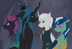 Size: 4000x2700 | Tagged: safe, artist:ollie sketchess, derpibooru import, queen chrysalis, oc, oc:speed shield, changedling, changeling, pony, changeling oc, dark changedling, pink changeling, reformed