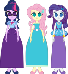 Size: 3237x3539 | Tagged: safe, artist:cartoonmasterv3, derpibooru import, fluttershy, rarity, sci-twi, twilight sparkle, human, equestria girls, g4, clothes, dress, female, hypno eyes, hypnosis, hypnotized, long dress, long skirt, simple background, skirt, transparent background, trio, trio female