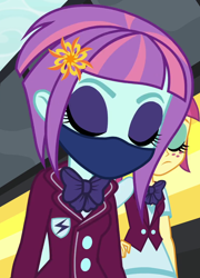 Size: 778x1080 | Tagged: safe, artist:brokenadam, derpibooru import, edit, edited screencap, screencap, sunny flare, equestria girls, friendship games, g4, coronavirus, covid-19, crystal prep academy, eyes closed, face mask, mask