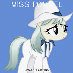 Size: 1000x1000 | Tagged: safe, artist:anime-equestria, derpibooru import, edit, editor:jaredking779, coco pommel, earth pony, pony, g4, 80s, alternate hairstyle, clothes, female, hat, mare, michael jackson, necktie, parody, single cover, smiling, suit