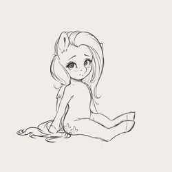Size: 4000x4000 | Tagged: safe, artist:miokomata, derpibooru import, fluttershy, pegasus, pony, cute, female, freckles, freckleshy, gray background, grayscale, light gray background, looking at you, mare, monochrome, shyabetes, simple background, sitting, solo