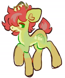 Size: 1386x1652 | Tagged: safe, artist:friendlyfloaty, derpibooru import, oc, oc only, earth pony, pony, cutie mark, earth pony oc, full body, green coat, green eyes, oc name needed, plant, raised hoof, raised leg, red mane, short tail, simple background, solo, tail, unamused, white background