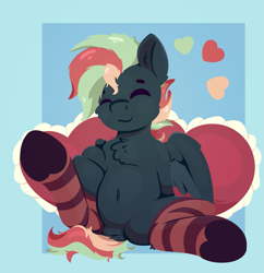 Size: 1833x1893 | Tagged: safe, artist:rhythmpixel, derpibooru import, oc, oc only, oc:treading step, pegasus, belly, chest fluff, clothes, dock, happy, male, socks, solo, stallion, tail