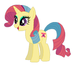 Size: 493x424 | Tagged: safe, artist:selenaede, artist:user15432, derpibooru import, pony, unicorn, g4, base used, honeybelle, horn, multicolored mane, multicolored tail, open mouth, open smile, purple eyes, rarity hair, recolor, simple background, smiling, solo, tail, transparent background, yellow coat