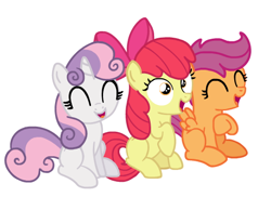 Size: 510x372 | Tagged: safe, artist:pteroducktyle, derpibooru import, apple bloom, scootaloo, sweetie belle, earth pony, pegasus, unicorn, best pony, cute, cutie mark crusaders, female, filly, foal, happy, horn, laughing, simple background, white background, wip