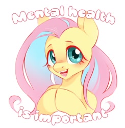 Size: 1017x1038 | Tagged: safe, artist:melodylibris, derpibooru import, fluttershy, pegasus, pony, g4, alternate mane color, big eyes, blue eyes, blushing, bust, colored, eyelashes, female, gradient mane, happyshy, hooves together, long description, long mane, looking at you, mare, mouthpiece, open mouth, open smile, pink mane, pink text, positive message, positive ponies, positivity, shiny eyes, simple background, smiling, smiling at you, solo, teal eyes, teeth, text, tongue, tongue out, truth, two toned mane, wavy mane, white background, wingding eyes, yellow coat