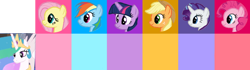 Size: 1280x357 | Tagged: safe, artist:amicasecretuwu, derpibooru import, applejack, fluttershy, pinkie pie, princess celestia, rainbow dash, rarity, twilight sparkle, g4, adopt grid, female, mane six