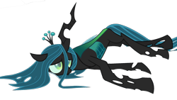 Size: 1920x1080 | Tagged: safe, derpibooru exclusive, derpibooru import, edit, edited screencap, screencap, queen chrysalis, changeling, g4, about to cry, concave belly, defeated, lanky, long legs, lying down, narrowed eyes, not a vector, on side, sad, simple background, skinny, snow, solo, tall, thin, transparent background