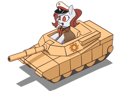 Size: 2800x2100 | Tagged: safe, artist:zeroonesunray, derpibooru import, oc, oc only, oc:red rocket, equestria at war mod, cap, cardboard, commission, female, filly, foal, happy, hat, m1 abrams, simple background, solar empire, solo, tank (vehicle), transparent background, ych result, your character here